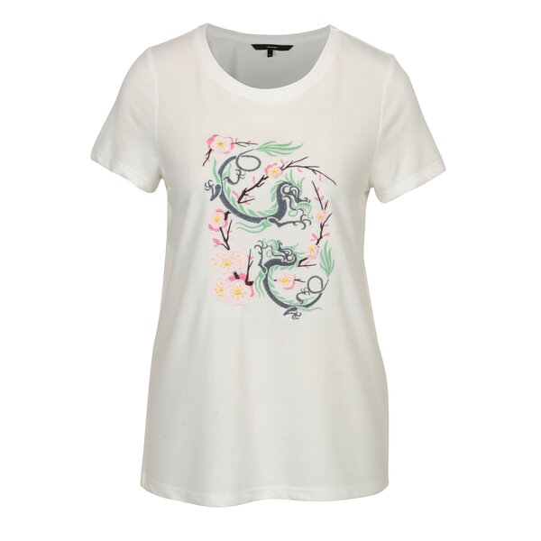 Tricou crem cu dragon brodat - VERO MODA Justine