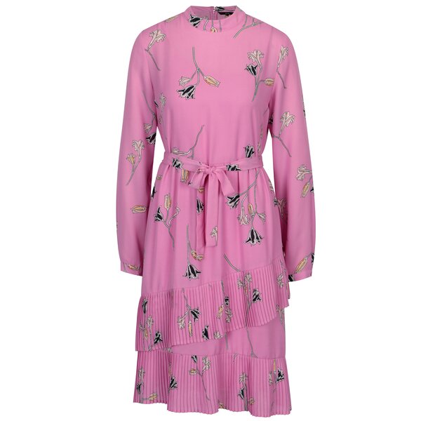 Rochie roz cu aspect 2 in 1 si volane cu pliseuri - VERO MODA Elena