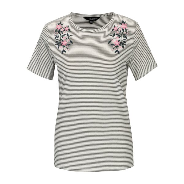 Tricou cu dungi si broderie florala Dorothy Perkins