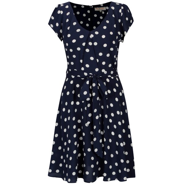 Rochie bleumarin cu buline si pliu decorativ - Billie & Blossom