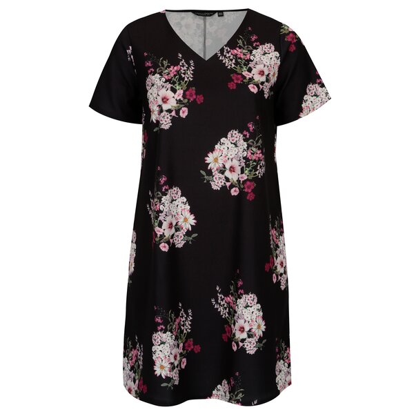 Rochie neagra cu print floral si maneci scurte - Dorothy Perkins Curve