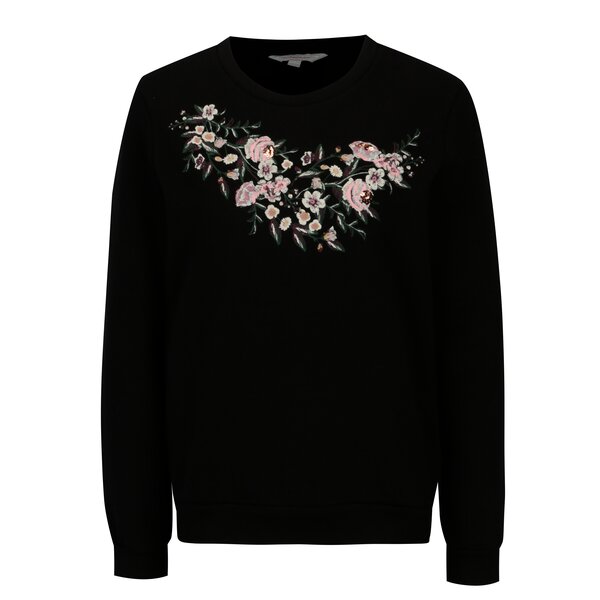 Bluza neagra cu print si broderie florala Dorothy Perkins Petite