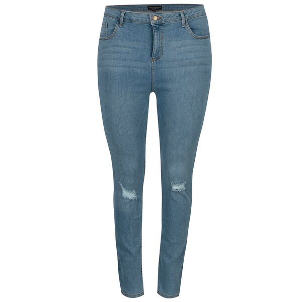 Blugi skinny albastri cu talie inalta si aspect deteriorat - Dorothy Perkins Curve
