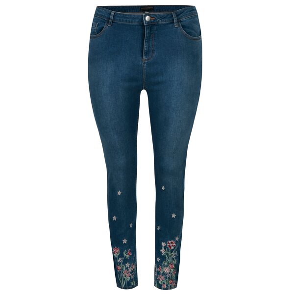 Blugi skinny albastri cu broderie florala - Dorothy Perkins Curve