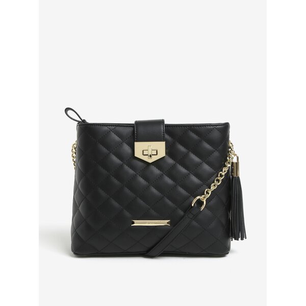 Geanta neagra crossbody cu aspect matlasat si detalii aurii - Gionni Trina