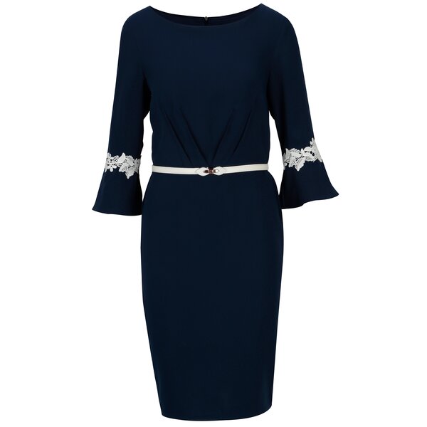 Rochie dreapta bleumarin cu detalii albe Paper Dolls