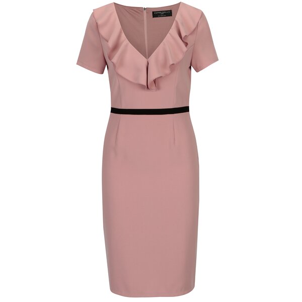 Rochie roz cu volane la decolteu Paper Dolls