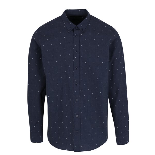 Camasa bleumarin cu print ancore din bumbac - Makia Anchors