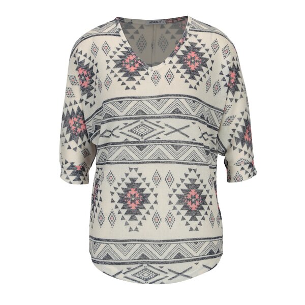 Pulover crem cu maneci 3/4 si print - Hailys Lisa