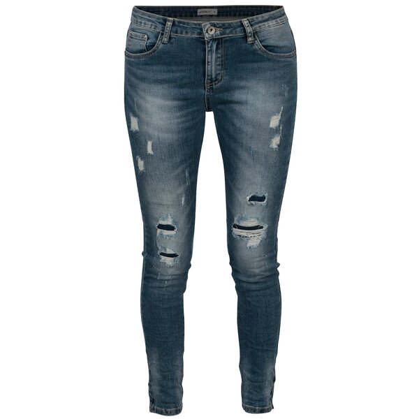 Blugi skinny fit albastri cu aspect uzat - Hailys Nana