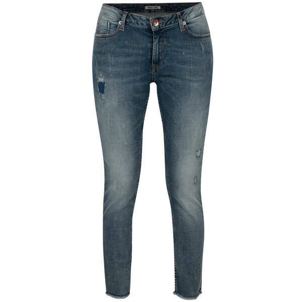 Blugi slim fit albastri cu terminatie nefinisata - Garcia Jeans