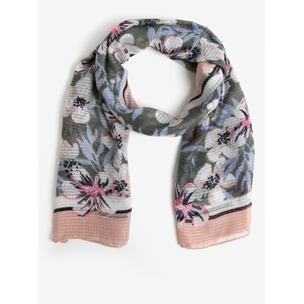 Esarfa roz & verde si print floral - Pieces Marcia