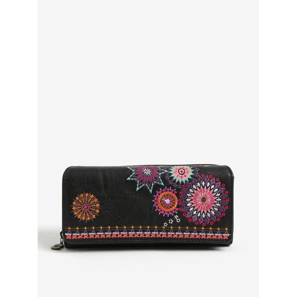 Portofel maro inchis cu broderie mandala Desigual Amelie