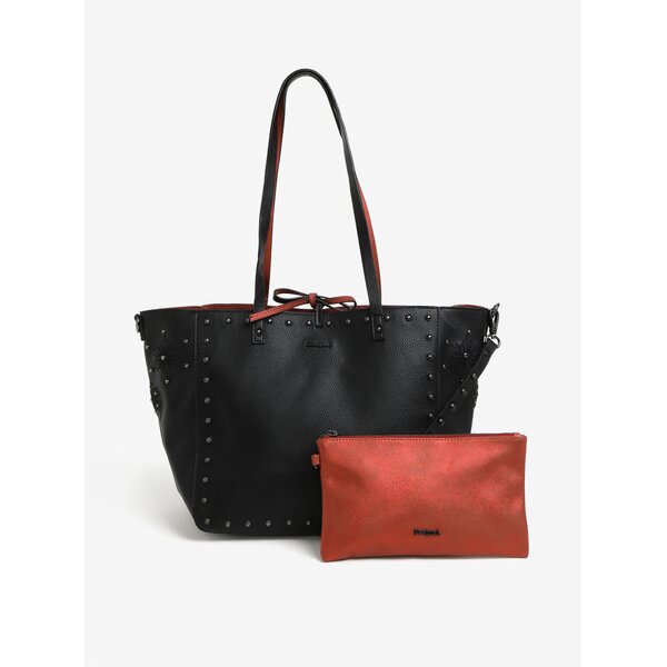 Geanta shopper rosu cu negru reversibila cu portofel Desigual Portland