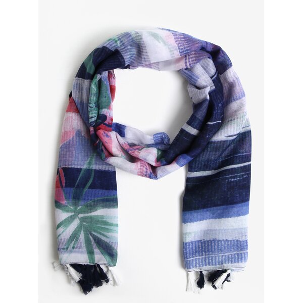 Esarfa cu print in nuante de albastru si franjuri Desigual Gardenette