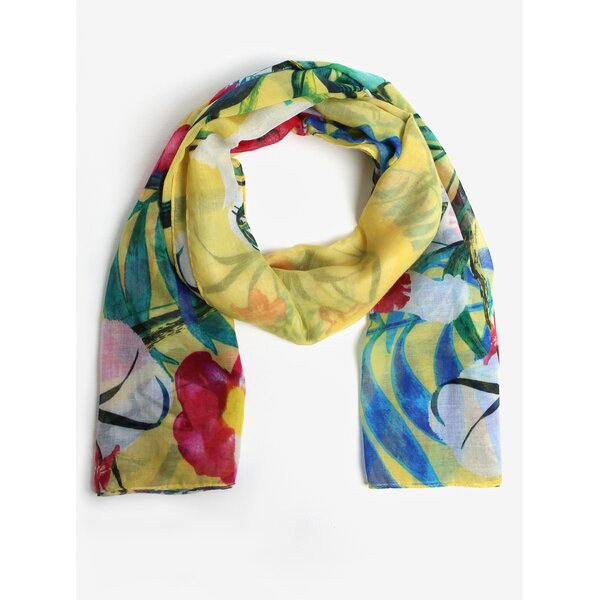 Esarfa galbena cu print multicolor Desigual Gardenette