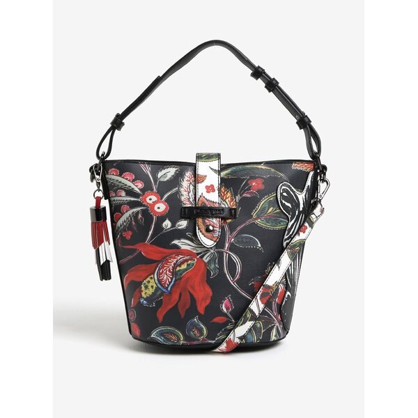 Geanta neagra crossbody cu maner si print floral Desigual Caracas