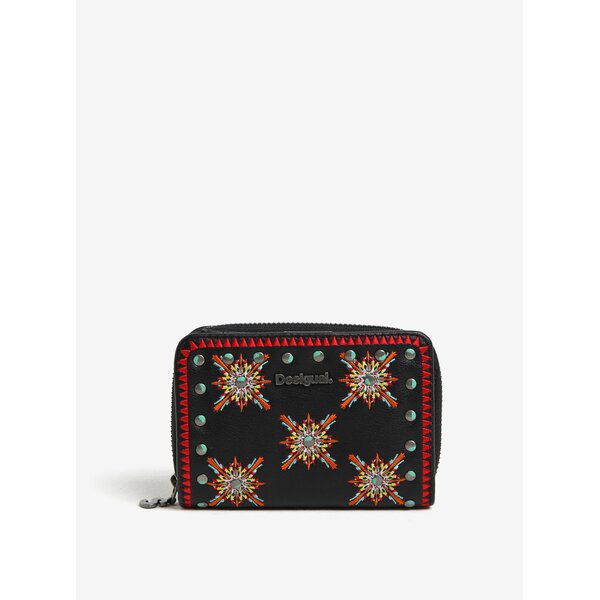 Portofel negru cu broderii multicolore Desigual Sandy