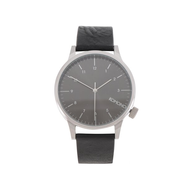 Ceas unisex negru cu brățară din piele Komono Winston Regal