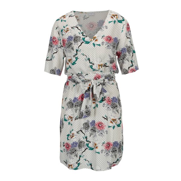 Rochie alba cu buline si print floral - Jacqueline de Yong Ann