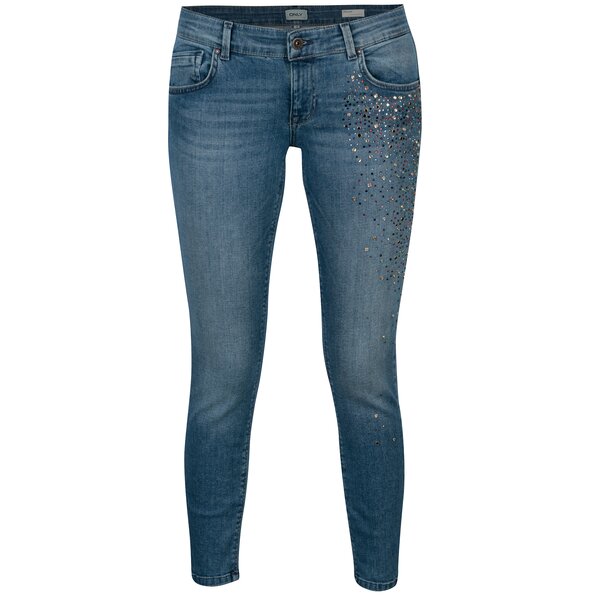 Blugi skinny albastri cu pietre decorative aplicate - NLY Dylan