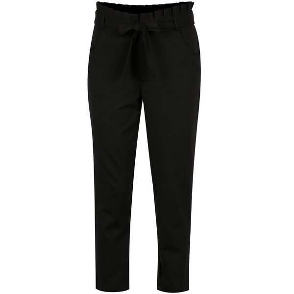 Pantaloni negri cu talie inalta si funda - ONLY Oliva