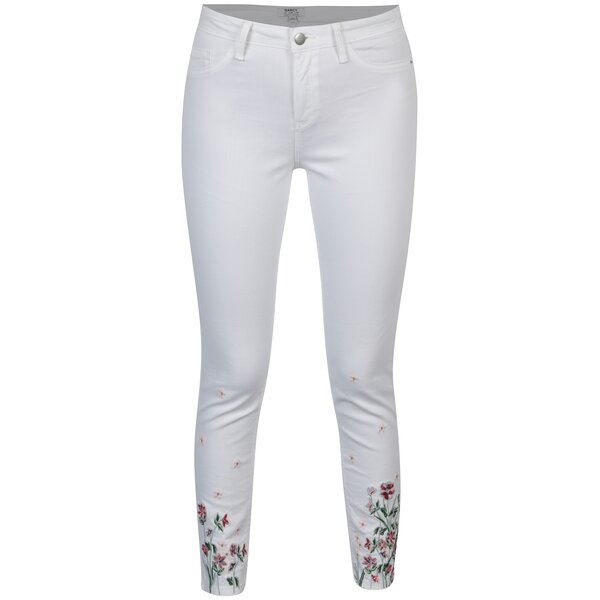 Blugi albi skinny cu broderie florala Dorothy Perkins