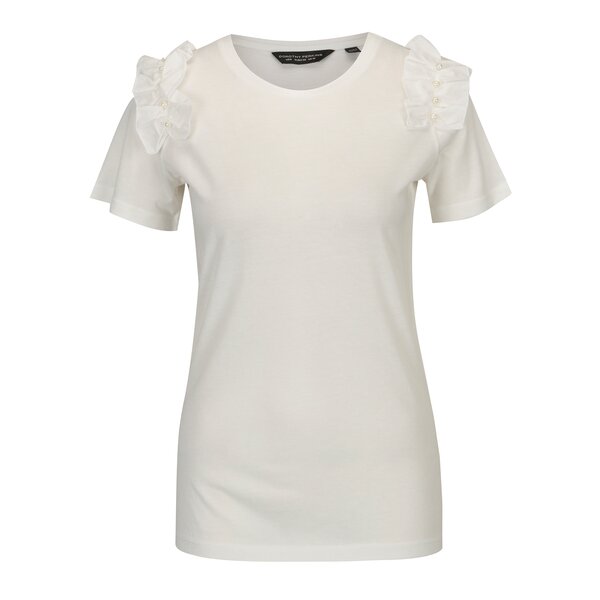Tricou crem cu volane si perle decorative - Dorothy Perkins
