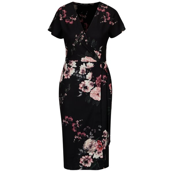 Rochie neagra petrecuta cu print floral - Dorothy Perkins