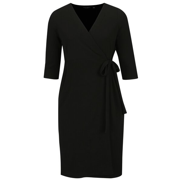 Rochie neagra cu decolteu suprapus si maneci 3/4 - Dorothy Perkins Curve