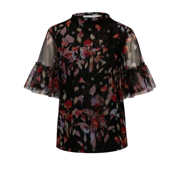 Bluza neagra din plasa cu print floral Vila Roba