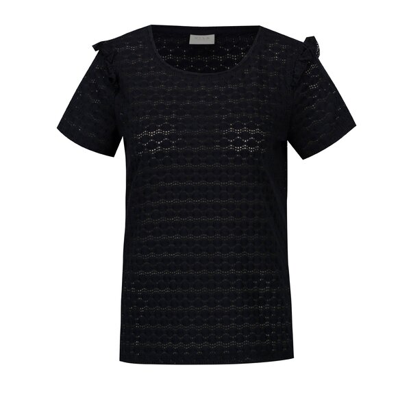 Bluza bleumarin cu perforatii si volane la maneci VILA Wisty