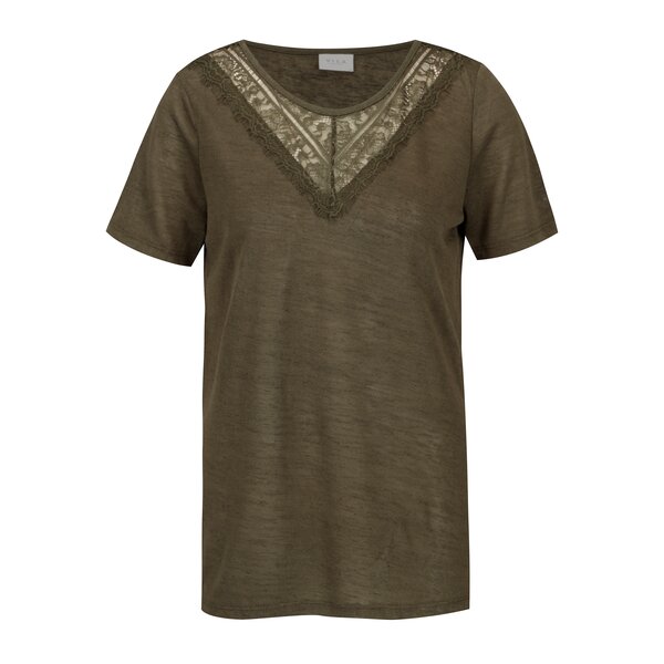 Tricou kaki cu insertie din dantela VILA Sumi
