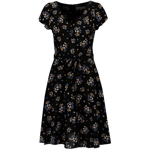 Rochie neagra cu print floral si cordon - Billie & Blossom