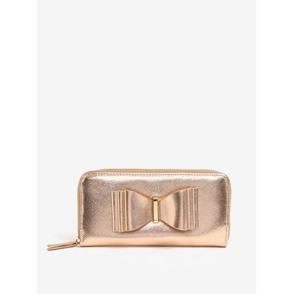 Portofel mare auriu rose cu funda decorativa - LYDC