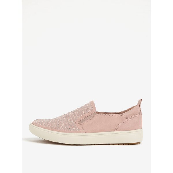 Pantofi roz slip on cu strasuri Tamaris