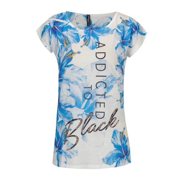 Tricou cu mesaj si print floral crem & albastru - Madonna