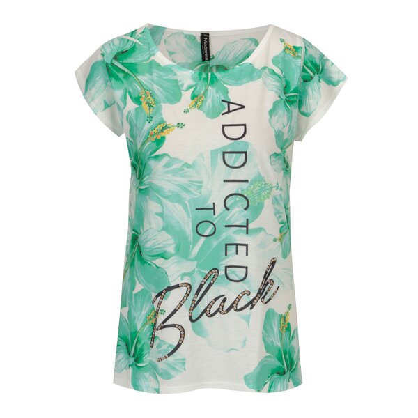 Tricou cu mesaj si print floral crem & verde - Madonna