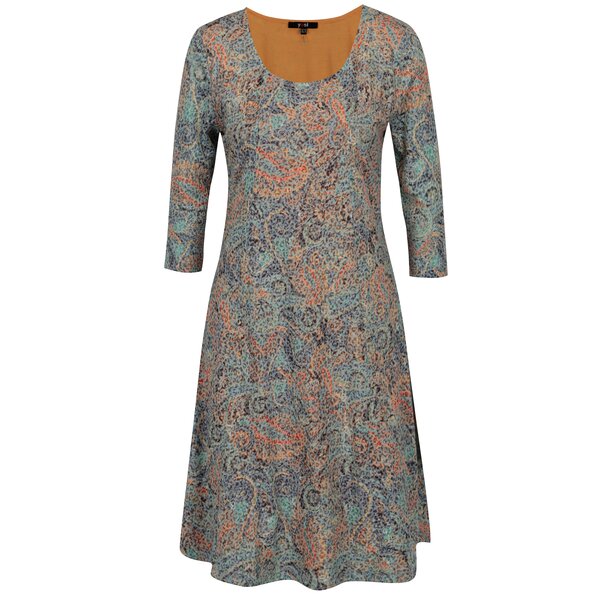 Rochie albastra cu print paisley si maneci 3/4 - Yest