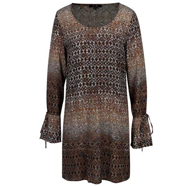 Rochie tunica cu print geometric maro & crem - Yest
