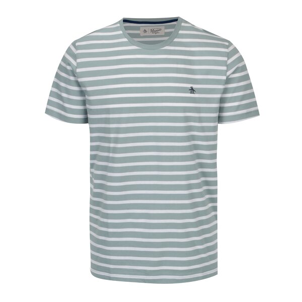 Tricou cu dungi verde albastrui & alb si logo brodat - Original Penguin