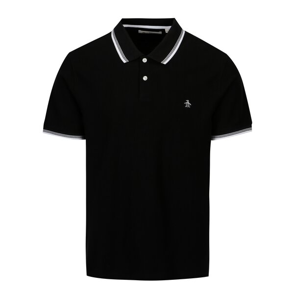 Tricou polo negru cu dungi contrastante albe - Original Penguin