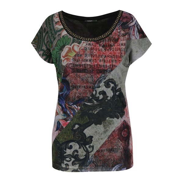 Tricou verde&gri cu print - Desigual Denes