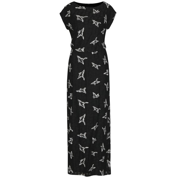Rochie maxi neagra cu print pasari Mela London