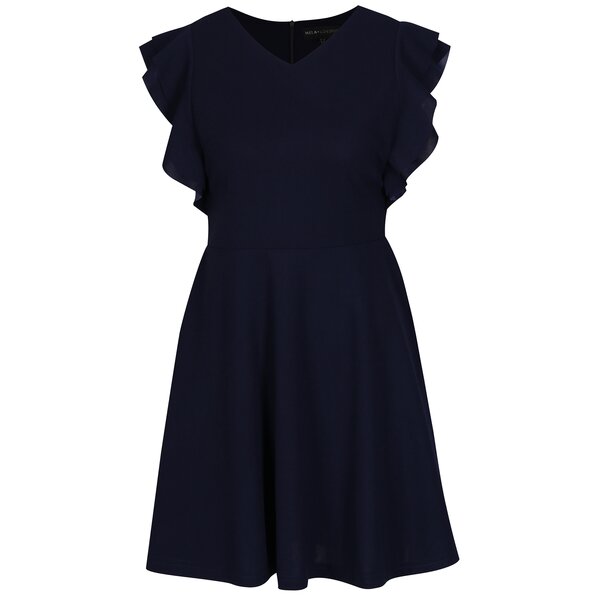 Rochie bleumarin cu volane suprapuse la maneci Mela London