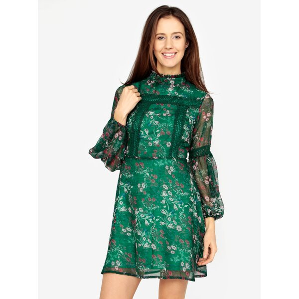 Rochie verde cu print floral si detalii crosetate - MISSGUIDED