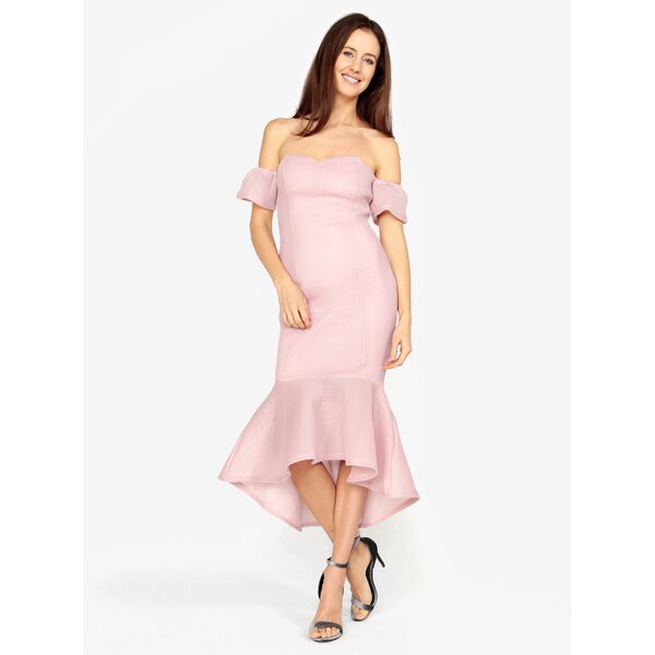 Rochie roz cu volan asimetric - MISSGUIDED
