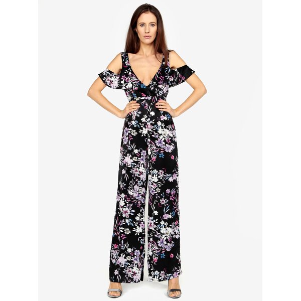 Salopeta lunga neagra cu print floral si cold shoulder - MISSGUIDED