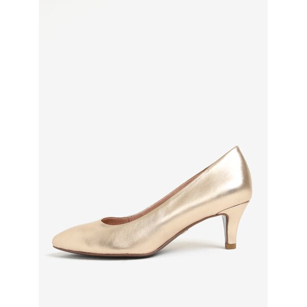 Pantofi aurii din piele cu toc conic Tamaris