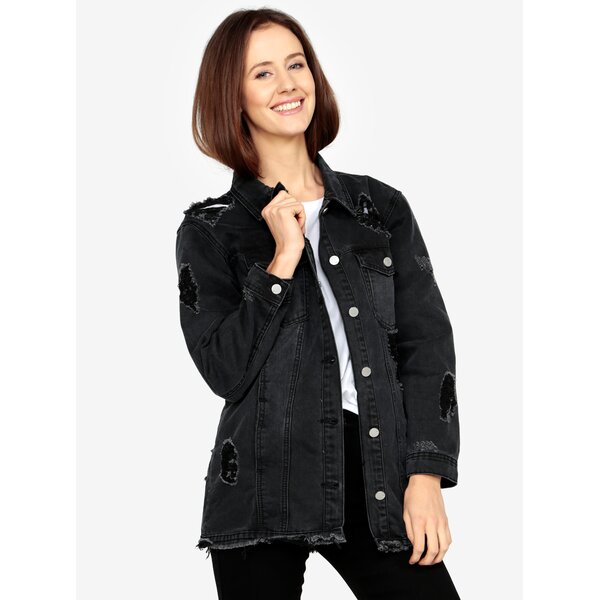 Jacheta neagra din denim cu aspect deteriorat - MISSGUIDED
